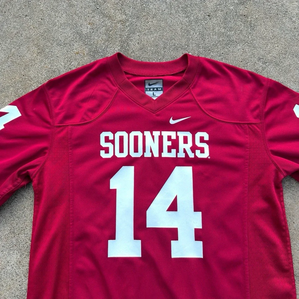 Nike Oklahoma Sooners #14 Football Jersey NCAA Football Red/White Youth Large